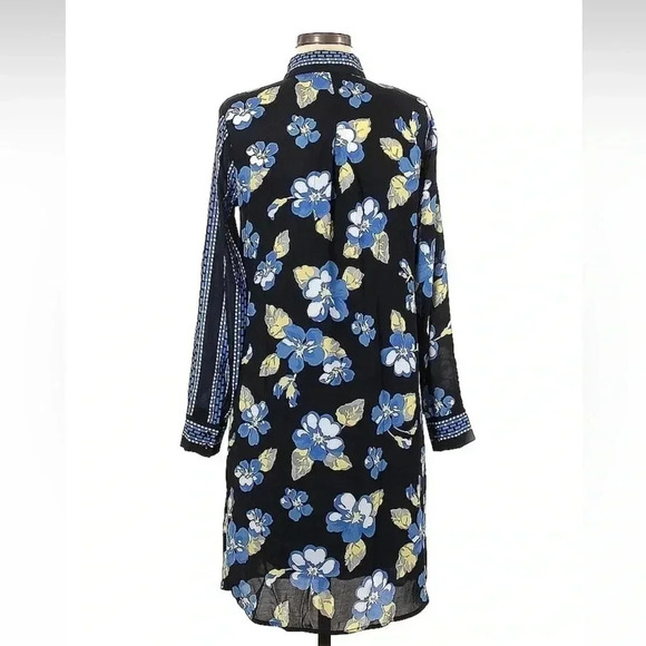 Lands’ End Blue Yellow Floral Long Sleeve Button Down Shirt Dress Size 6 Small - Picture 2 of 7